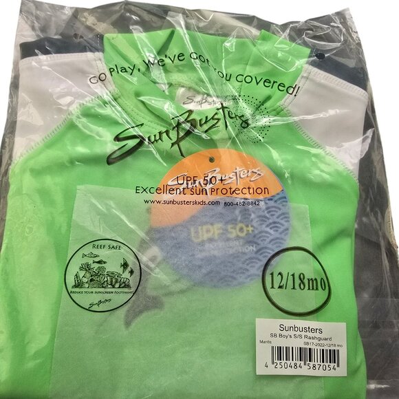 SunBusters Baby Rash Guard Swim Shirt UPF 50 Green 12-18 Months Protection JJ412 - Picture 5 of 5